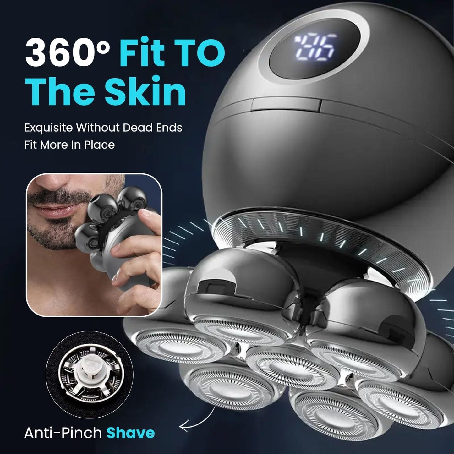 7D Floating Head Shaver for Bald Men, 5-in-1 Grooming Kit, LED Display | IPX6 Waterproof Skull Shaver