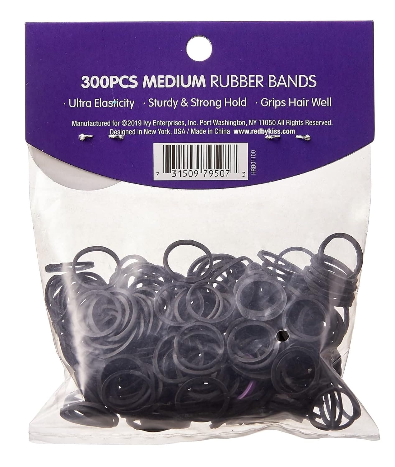 Kiss Red Rubber Bands Black 300 Count Medium (12 Pieces)