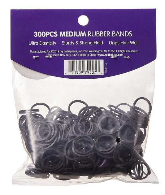 Kiss Red Rubber Bands Black 300 Count Medium (12 Pieces)