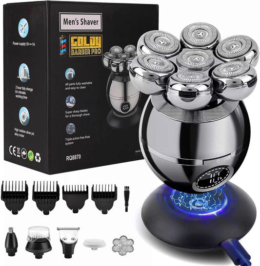 7D Floating Head Shaver for Bald Men, 5-in-1 Grooming Kit, LED Display | IPX6 Waterproof Skull Shaver