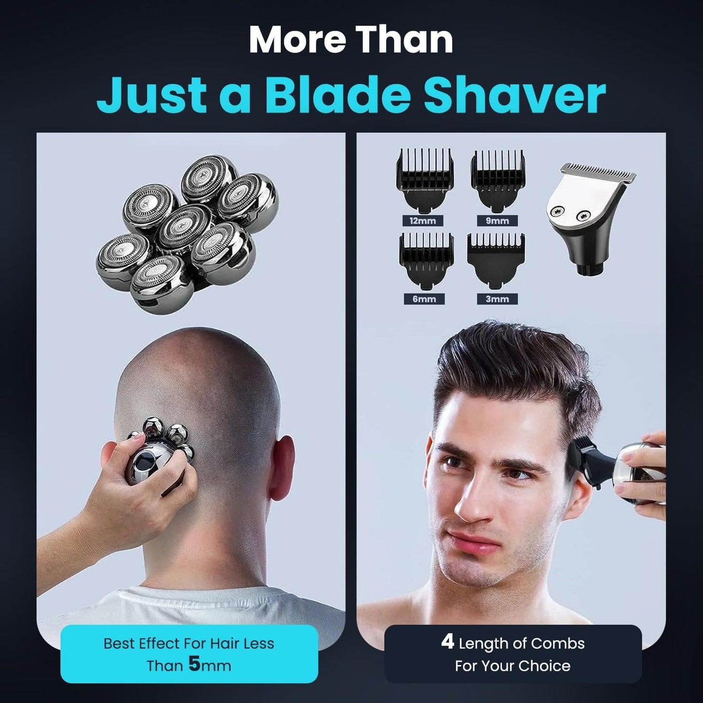 7D Floating Head Shaver for Bald Men, 5-in-1 Grooming Kit, LED Display | IPX6 Waterproof Skull Shaver