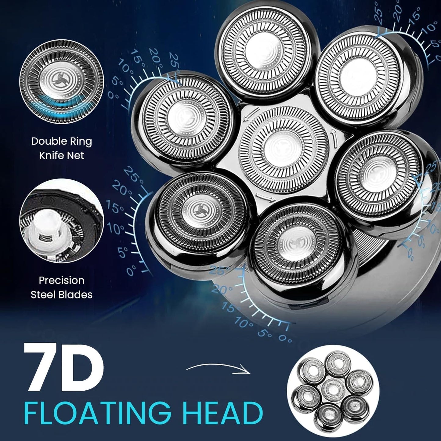 7D Floating Head Shaver for Bald Men, 5-in-1 Grooming Kit, LED Display | IPX6 Waterproof Skull Shaver