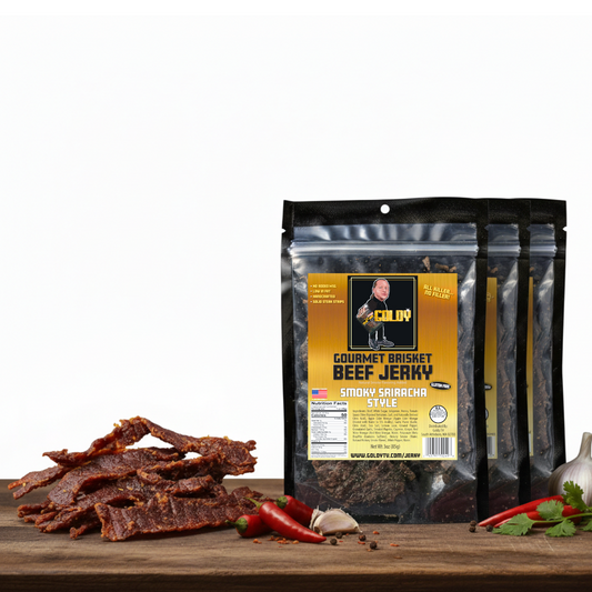 Smoky Sriracha Style Brisket Jerky High Protein, Gluten Free and Healthy Beef Snacks