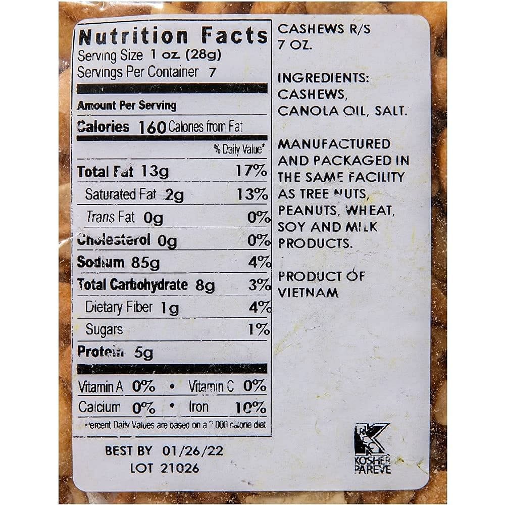 Goldy TV Roasted Cashew Snack 7oz, Made With Simple Ingredients Crispy Nutrients Cashew