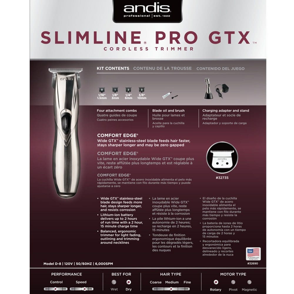 Andis Professional Slimline Pro GTX Trimmer Zero Gapped Stainless-Steel Blade #32690 - Goldy TV