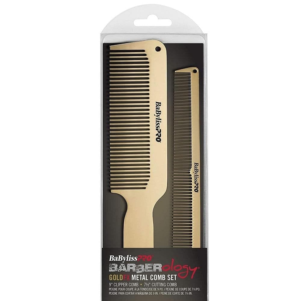 BaBylissPRO Barberology MetalFX Comb Set Cutting Metal Comb Stainless Steel Gold Colored - Goldy TV