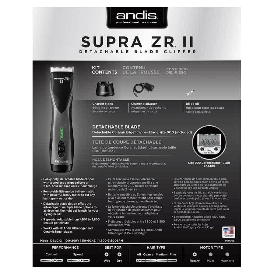 Andis Supra ZR II Cordless Detachable Blade Clipper with Removable Battery #79005 (Dual Voltage) - Goldy TV