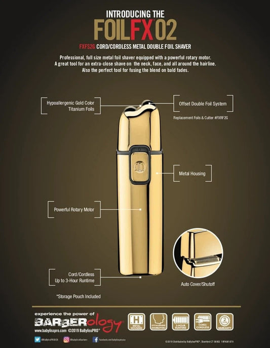 BaByliss Pro FOILFX02 Cordless Metal Double Foil Gold Shaver #FXFS2G (Dual Voltage) - Goldy TV