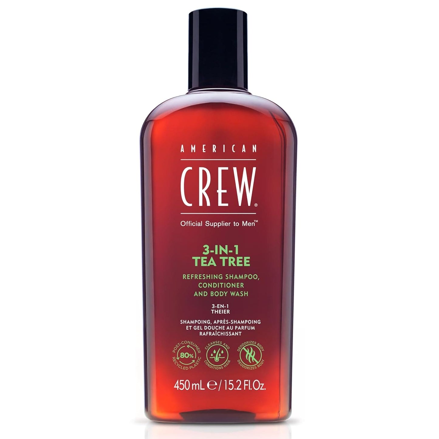 American Crew Shampoo, Conditioner & Body Wash for Men, 3-in-1, Tea Tree Scent, 15.2 Fl Oz