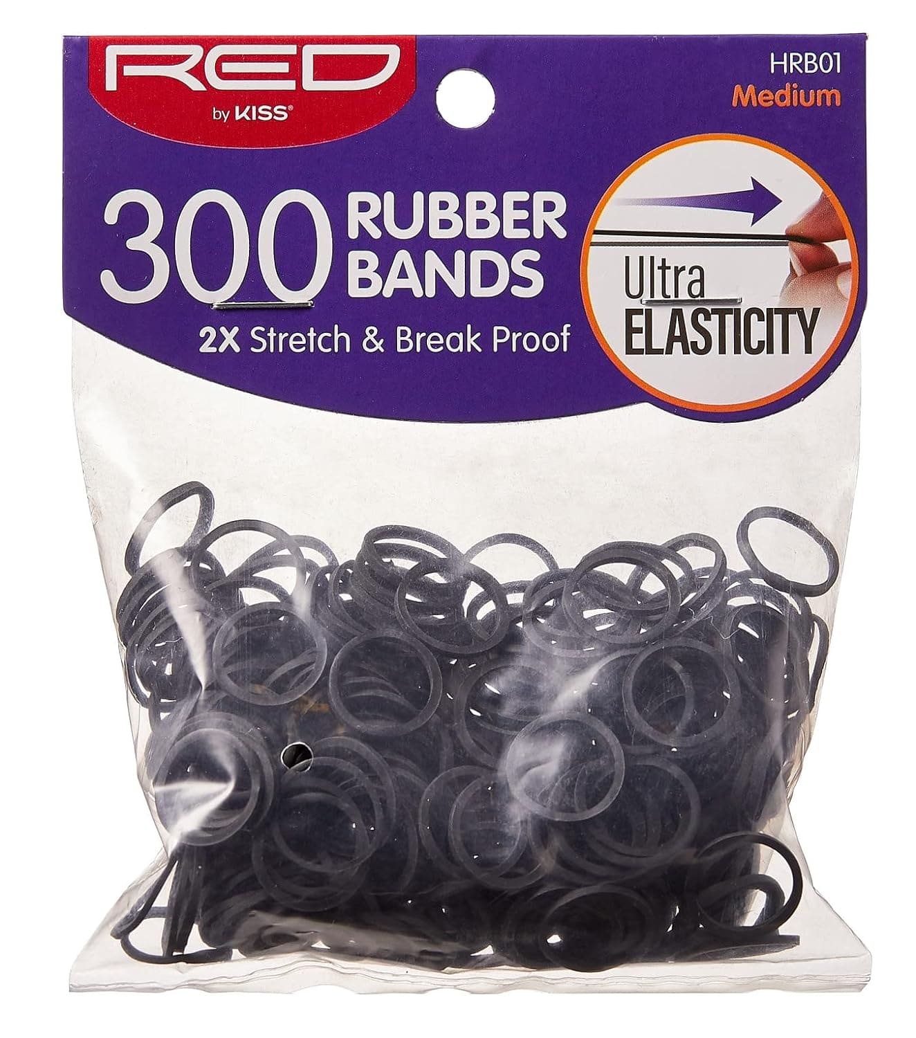 Kiss Red Rubber Bands Black 300 Count Medium (12 Pieces)