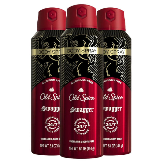 Old Spice Men's Aluminum Free Deodorant Dry Body Spray, Swagger, 24/7 Odor Protection, 5.1oz (Pack of 3)