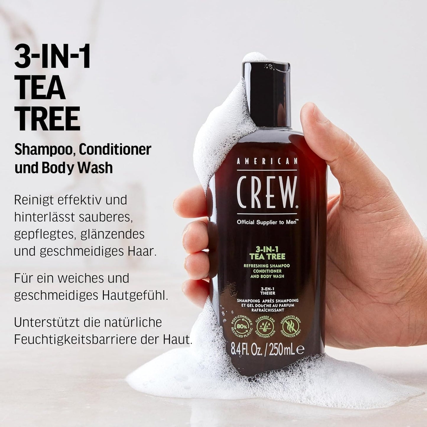 American Crew Shampoo, Conditioner & Body Wash for Men, 3-in-1, Tea Tree Scent, 15.2 Fl Oz