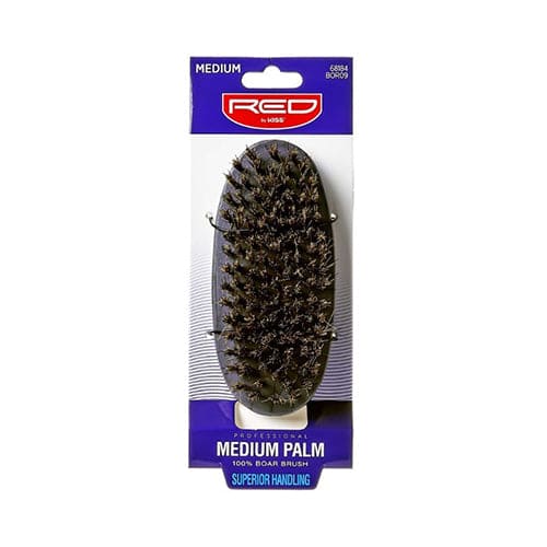 BOR10-RED BY KISS 100% BOAR MEDIUM BRISTLE PALM BRUSH