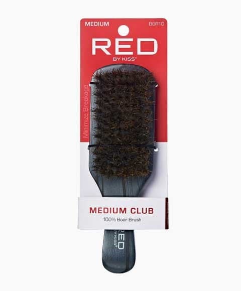 BOR10-RED BY KISS 100% BOAR MEDIUM BRISTLE PALM BRUSH