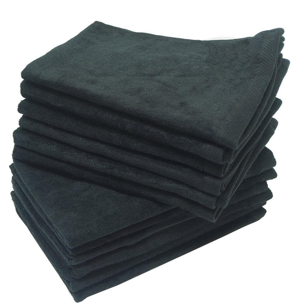 12Pcs Deluxe Pro Terry Towels Premium Plus Black 100% Cotton Hemmed Ends size 16x27 **Towels sold by the dozen** - Goldy TV