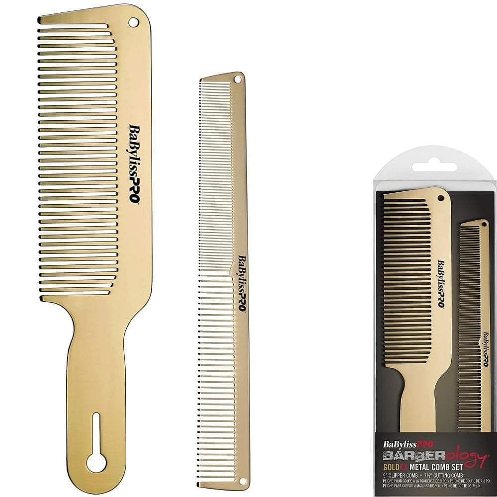 BaBylissPRO Barberology MetalFX Comb Set Cutting Metal Comb Stainless Steel Gold Colored - Goldy TV