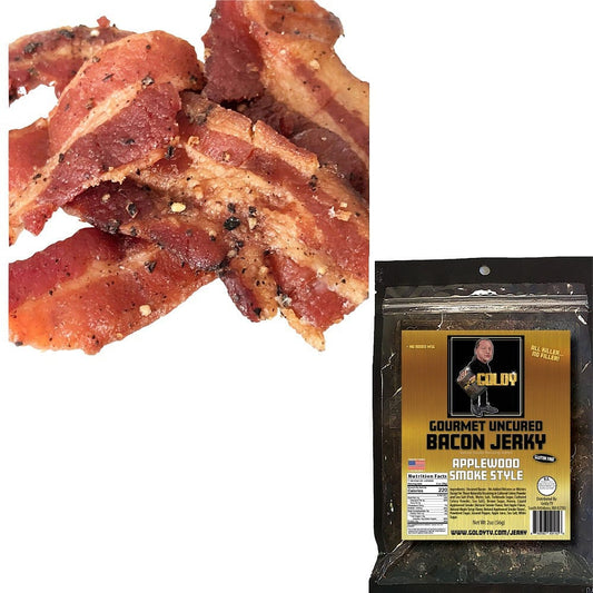 Goldy Applewood Smoke Jerky Bacon Jerky Amazing Taste High Protein Content (2 OZ - 1 bag) - Goldy TV