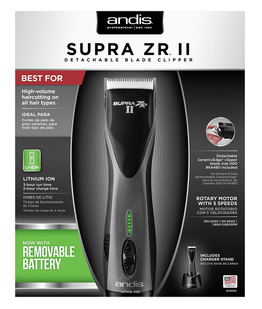 Andis Supra ZR II Cordless Detachable Blade Clipper with Removable Battery #79005 (Dual Voltage) - Goldy TV